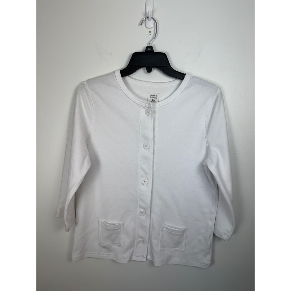 Hasting & Smith Petite White Button Front Cardigan 3/4 Sleeve Pockets PL